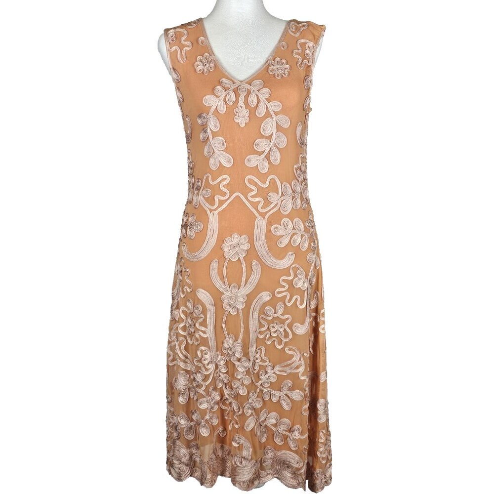Sundance Peach Beaded Floral Sleeveless Midi Dress